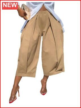 High Waisted Wide Leg Cropped Palazzo Pants with Pockets Casual